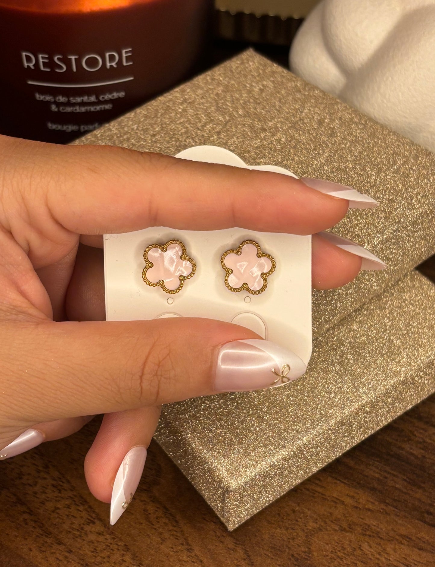 BOUCLES D'OREILLES AMBRE ROSE